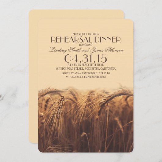素朴なエレガント小麦のリハーサルのディナー招待状 招待状 (正面/裏面)