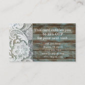 素朴なエレガント白レースのブルーバーンウッド割引 割引カード (裏面)