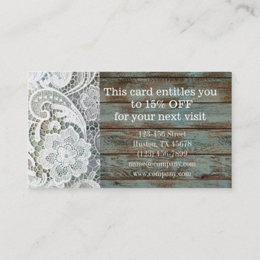 素朴なエレガント白レースのブルーバーンウッド割引 割引カード (裏面)