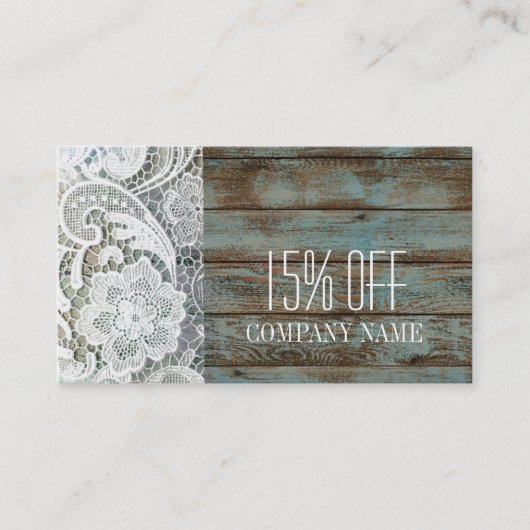 素朴なエレガント白レースのブルーバーンウッド割引 割引カード (正面)