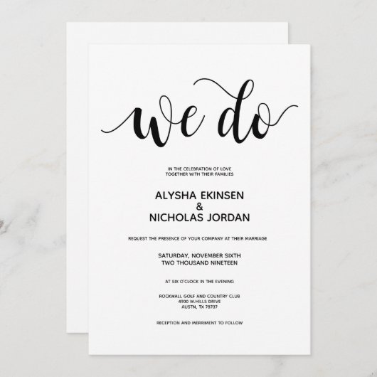 素朴なエレガント私達は結婚式招待状カードをします プログラム (正面/裏面)