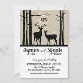 素朴なオスとメスの鹿のブラックバーチの結婚式 招待状 (正面)