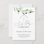 素朴なオリーブの枝カトリック第一聖餐会の招待 招待状 (正面)