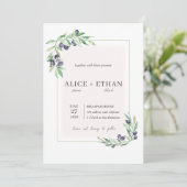 素朴なオリーブ色の水彩画 招待状 (スタンド正面)