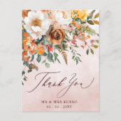 素朴なオレンジの花の秋の結婚式のお礼 ポストカード (正面)