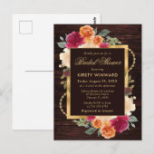 素朴なオレンジ色と赤の秋の花 ブライダルシャワー ポストカード (正面/裏面)