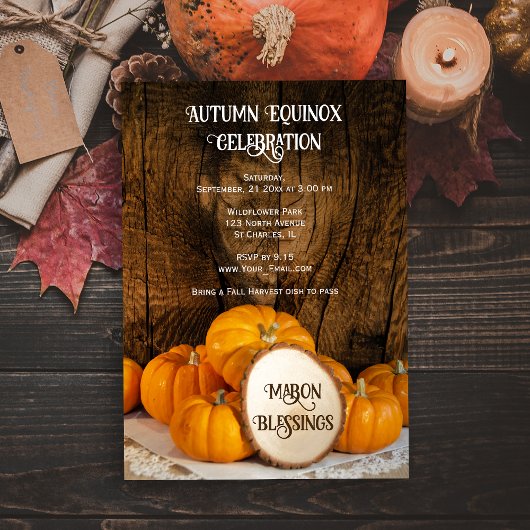 素朴なオレンジ色のカボチャの秋分の日お祝い 招待状