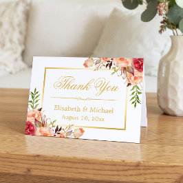 素朴なオレンジ色のバラの花 ゴールドフレーム ありがとうございます サンキューカード