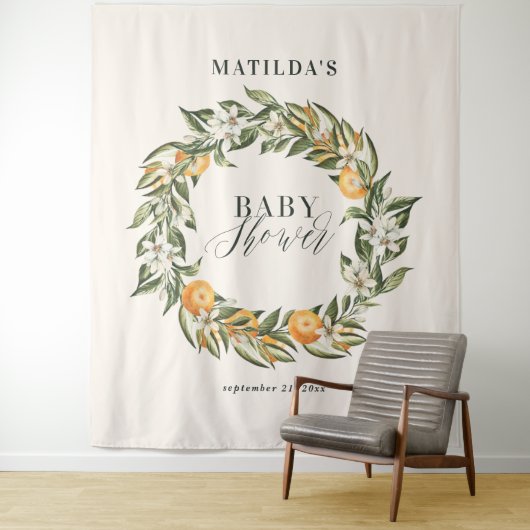 素朴なオレンジ色の柑橘類の植物学的なベイビーシャワーパーティー タペストリー (インサイチュ)