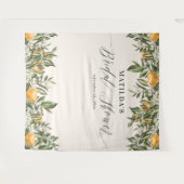 素朴なオレンジ色の柑橘類の植物学的な花嫁のシャワー パーティー タペストリー (正面(横))