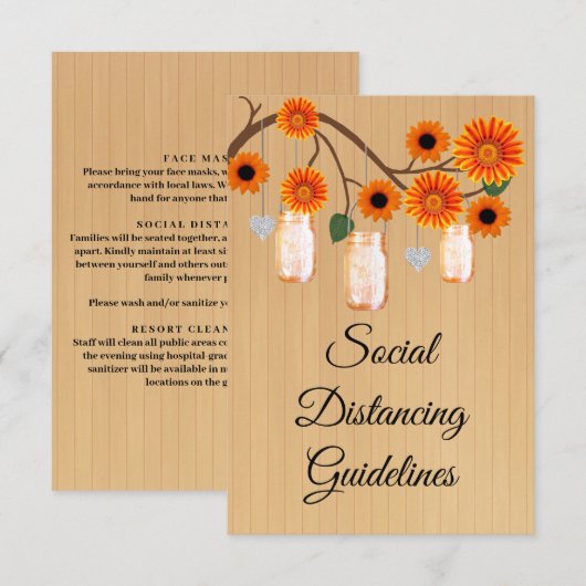 素朴なオレンジ色の花模様のメイソンジャー 安全対策 エンクロージャーカード (正面/裏面)