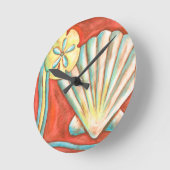 素朴なオレンジ貝殻 ラウンド壁時計 (傾斜)