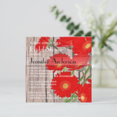 素朴なオレンジ赤のガーベラの国のブライダルシャワー 招待状 (スタンド正面)