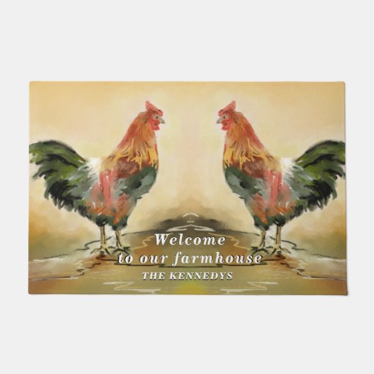 素朴なオンドリの農家の歓迎 ドアマット (正面)