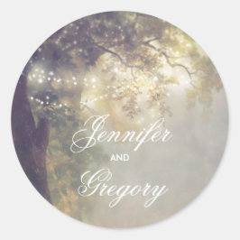 素朴なオークの木およびひもライトヴィンテージの結婚 ラウンドシール