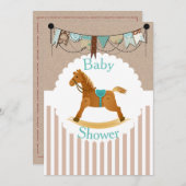素朴なカウボーイの揺り木馬の西部のベビーシャワー 招待状 (正面/裏面)