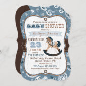 素朴なカウボーイの西部の揺り木馬のベビーシャワー 招待状 (正面/裏面)