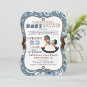 素朴なカウボーイの西部の揺り木馬のベビーシャワー 招待状 (スタンド正面)