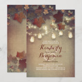 素朴なカエルの葉とメイソンジャー 秋の結婚式 招待状 (正面/裏面)