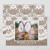 素朴なカジュアルな麻とレースの結婚式延期のお知らせ 招待状 (正面/裏面)