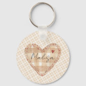 素朴なカスタムハートかわいらしタルタンパタン茶色 キーホルダー (裏面)