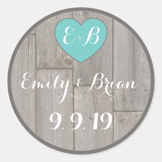 素朴なカスタム木材ハートの結婚シールのラベル ラウンドシール (正面)