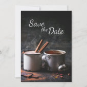 素朴なカップの紅茶とホットチョコレートでSave the Date 招待状 (正面)
