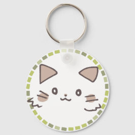 素朴なカフェタイルとねこイラスト キーホルダー