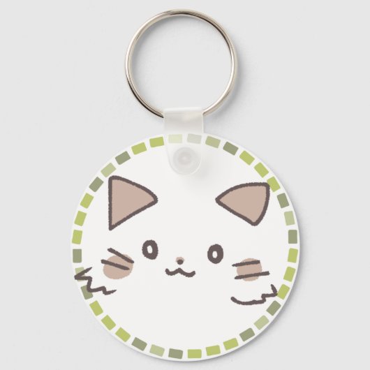 素朴なカフェタイルとねこイラスト キーホルダー (正面)