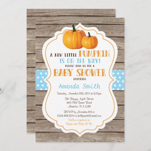 素朴なカボチャ秋の男の子のベビーシャワーの招待状 招待状 (正面/裏面)