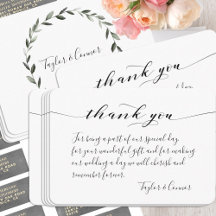 素朴なカリグラフィー結婚式のお礼カード