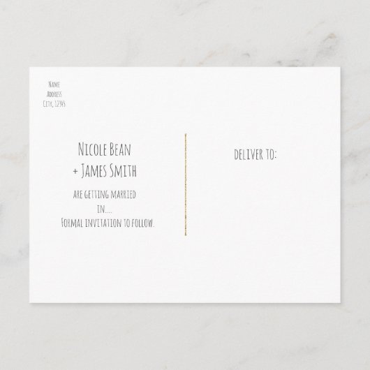 素朴なカントリーウェスタンの赤ちゃんの息の結婚式の招待状(Save the Date) 案内ポストカード (裏面)