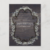 素朴なカントリーウェスタンの赤ちゃんの息の結婚式の招待状(Save the Date) 案内ポストカード (正面)