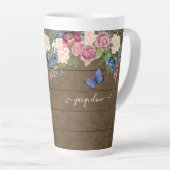 素朴なカントリーウォーターカラーフローラルネイビーブルゴーニュ カフェラテマグ (右アングル)