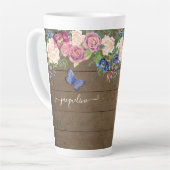 素朴なカントリーウォーターカラーフローラルネイビーブルゴーニュ カフェラテマグ (左アングル)