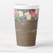 素朴なカントリーウォーターカラーフローラルネイビーブルゴーニュ カフェラテマグ (正面)