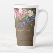 素朴なカントリーウォーターカラーフローラルネイビーブルゴーニュ カフェラテマグ (右)