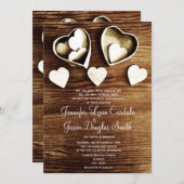 素朴なカントリーウッド調ハート型の結婚式招待状 招待状 (正面/裏面)