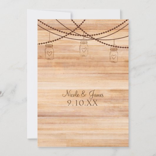 素朴なカントリーウッド & メイソンジャー バーンウェディング 招待状 (裏面)