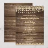 素朴なカントリーウッド | レースとライトのウェディング 招待状 (正面/裏面)