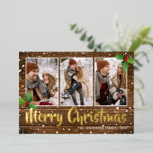 素朴なカントリークリスマスの写真 箔シーズンカード (立ち正面)