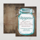 素朴なカントリースタイルのターコイズ色のメイソンジャー結婚式の受付カード 招待状 (正面/裏面)