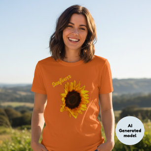 素朴なカントリーデザインのひまわりボタニカル写真 Tシャツ