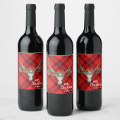 素朴なカントリーリンデブの頭蓋骨とガーランドのクリスマス ワインラベル (ボトル)