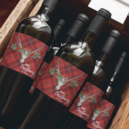 素朴なカントリーリンデブの頭蓋骨とガーランドのクリスマス ワインラベル