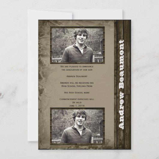 素朴なカントリー写真卒業発表 案内状 (正面)