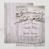 素朴なカントリー愛の縄とレースの納屋ウェディング 招待状 (正面/裏面)