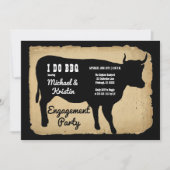 素朴なカントリー牛のエンゲージメントパーティー 私も BBQ 招待状 (正面)