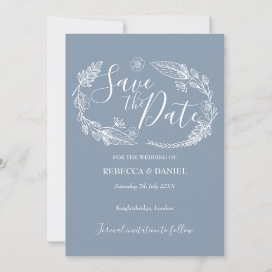 素朴なカントリー調の花柄の「Save the Date」カード セーブザデート (正面)