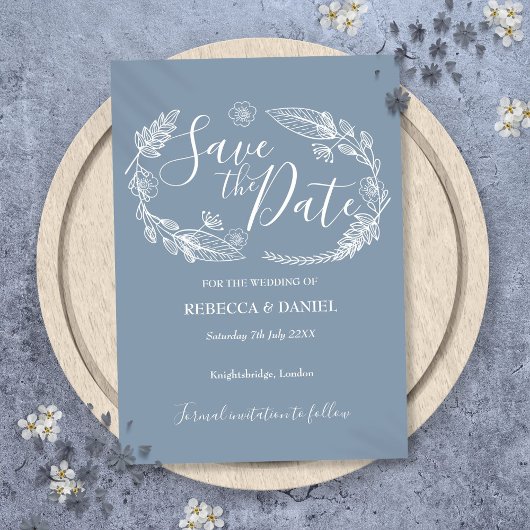 素朴なカントリー調の花柄の「Save the Date」カード セーブザデート